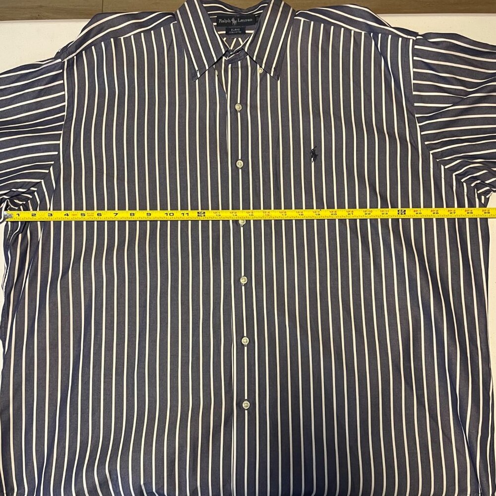Ralph Lauren Mens XXL Blake Navy & White Striped Button-Up Shirt 100% Cotton - Picture 12 of 13